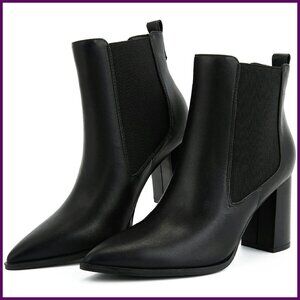 Women's Pointed Toe Ankle Boots Chunky Heel Chelsea Pull On Booties